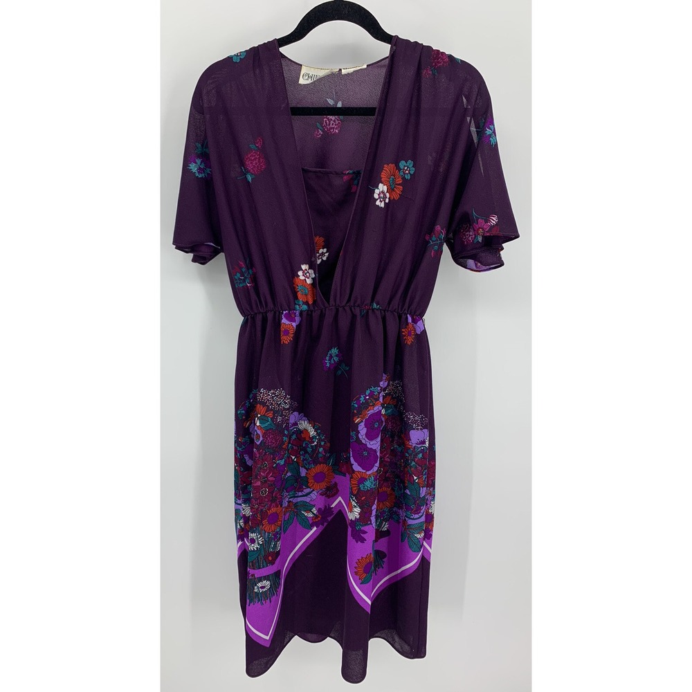 Vintage‎ Chipper California Secretary Geek Blouson Midi Dress Split Sleeves